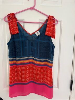 CAbi Colorblock Tie-Shoulder Tank in Navy, Red & Pink